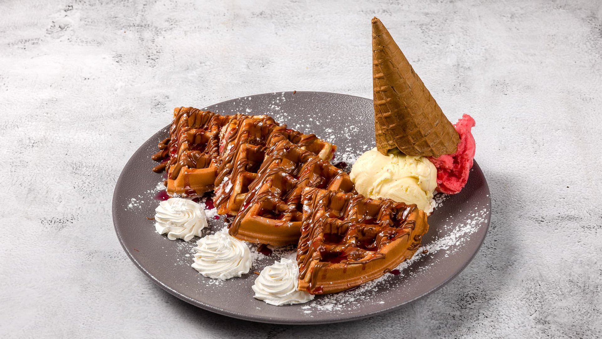 Waffle with ice cream