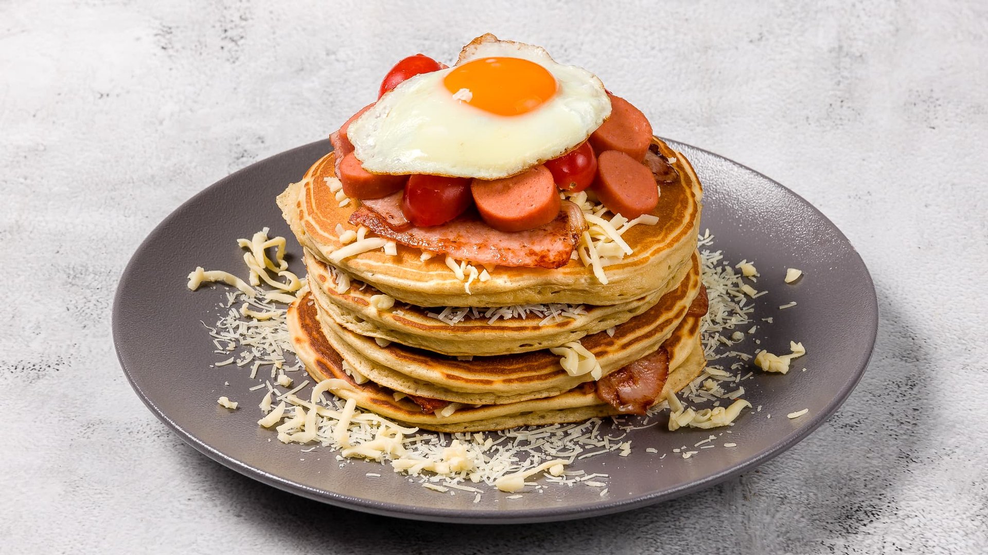 Pancakes with egg and sausage
